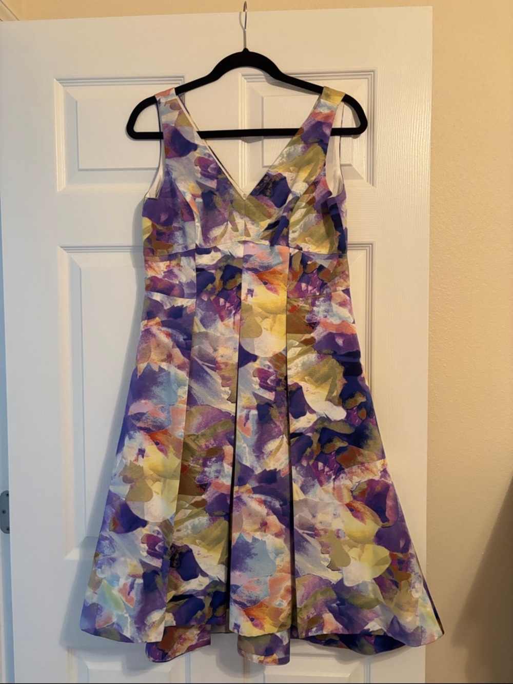Maggy London Purple Multi Watercolor Fit & Flare Midi Dress